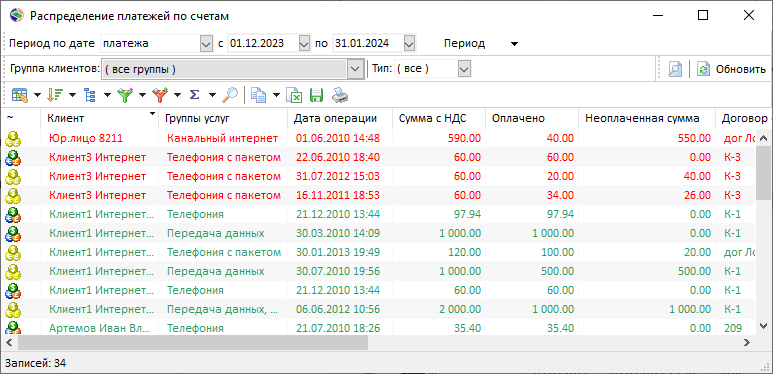 Распределение платежей по счетам Распределение платежей по счетам